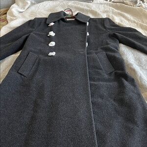 Dior Charcoal Wool Pea Coat with Hidden Closure